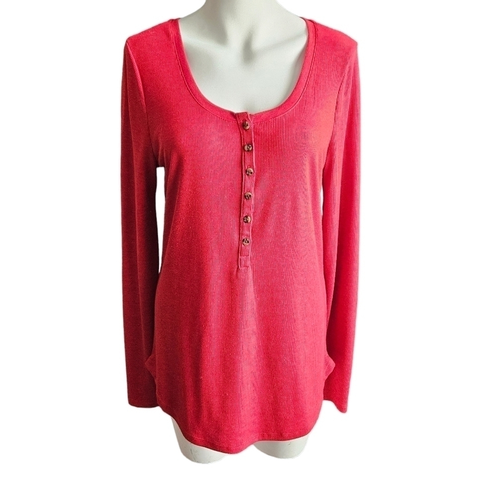 Old Navy Womens L/S Ribbed Soft Knit Top Sz Large Henley Fall